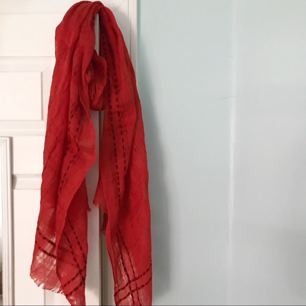 Red Eileen Fisher semi-sheer scarf